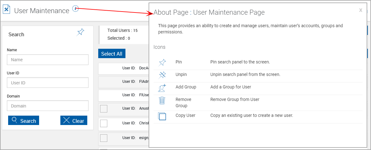 Page Help - User Maintenance Page
