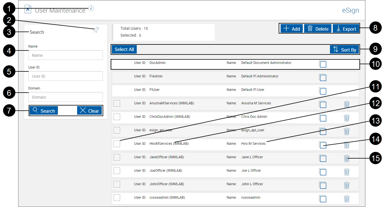 User Maintenance page, populated User Maintenance page, populated