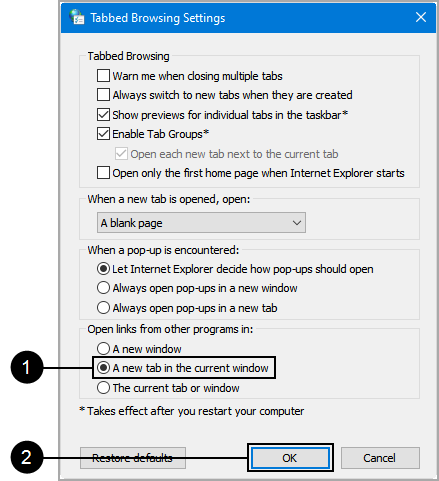 Tabbed Browsing Settings