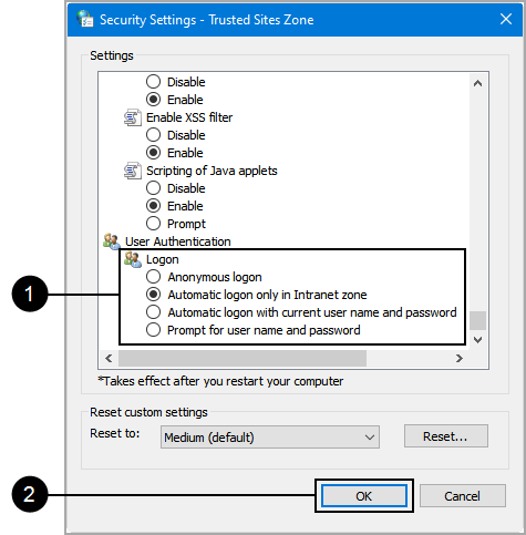 Trusted Sites Security Settings