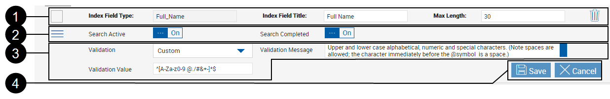 Index Fields Maintenance page, Index Field