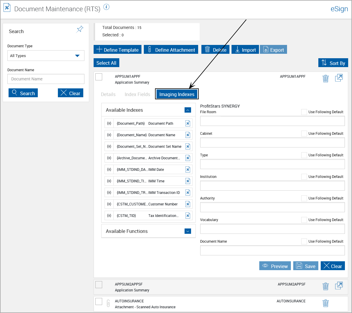 Imaging Systems Settings, Application Level Indexing Imaging Systems Settings, Application Level Indexing