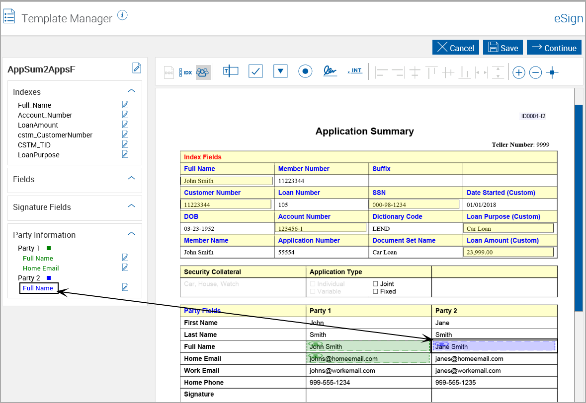 Template Manager, Party 2 Full Name Region