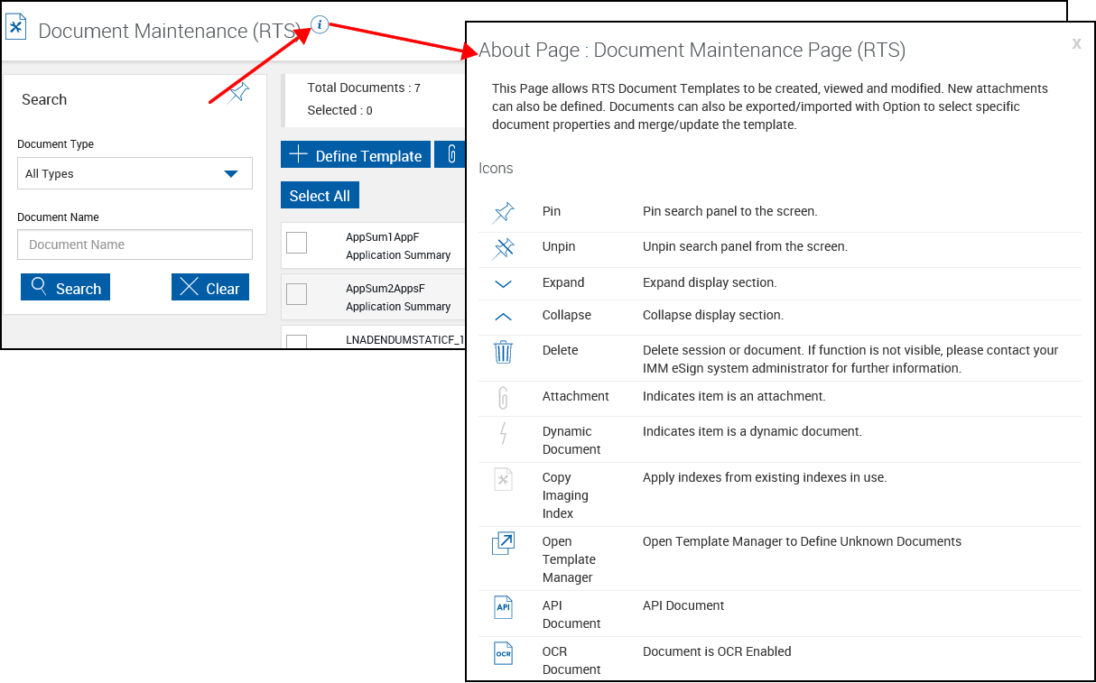 Documents Maintenance (RTS) with Help popup Documents Maintenance (RTS) with Help popup