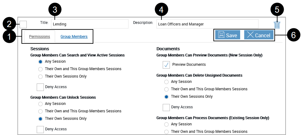 Lending Group Expanded, Permissions Tab