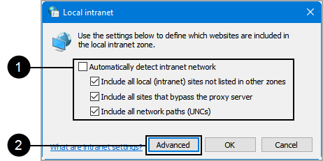 Internet Properties, Local intranet