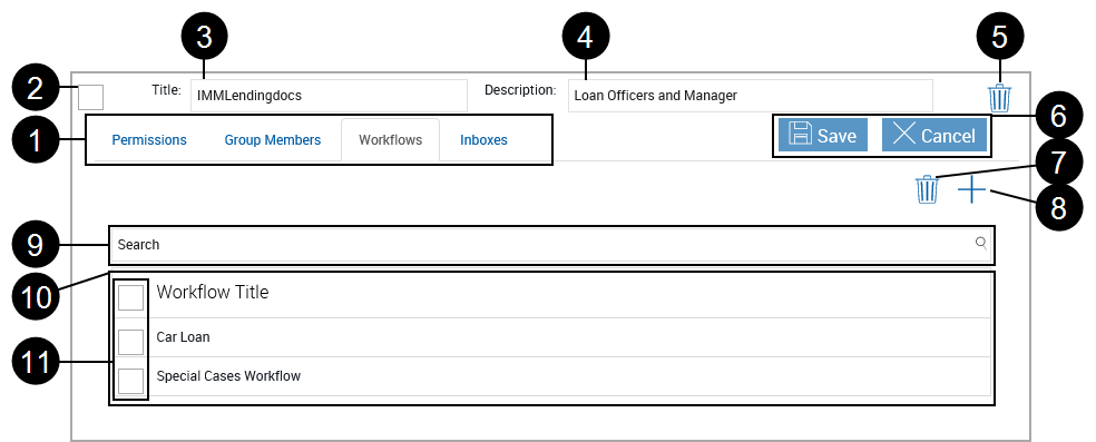 Group Maintenance, Workflows Tab for Specific Group
