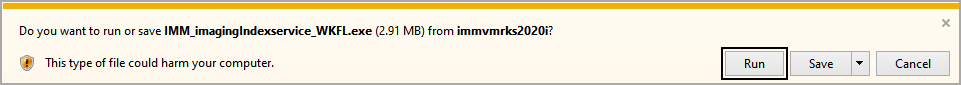 Run or Save IMM Imaging Index Service pop-up window