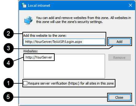 Internet Properties, Local Intranet with website settings