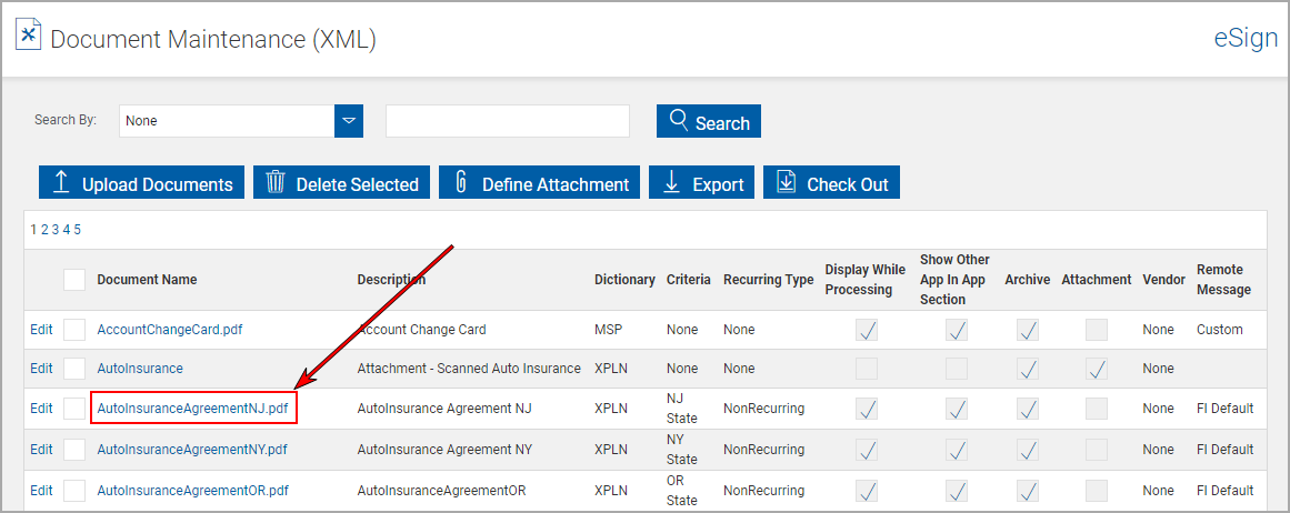 Document Maintenance Page, Click File Name Document Maintenance Page, Click File Name
