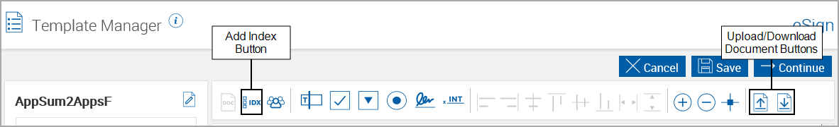 Template Manager with XML Button and Upload/Download Buttons