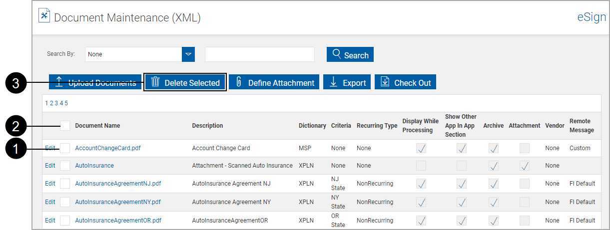 Documents Maintenance page Showing Deletion Steps Documents Maintenance page Showing Deletion Steps