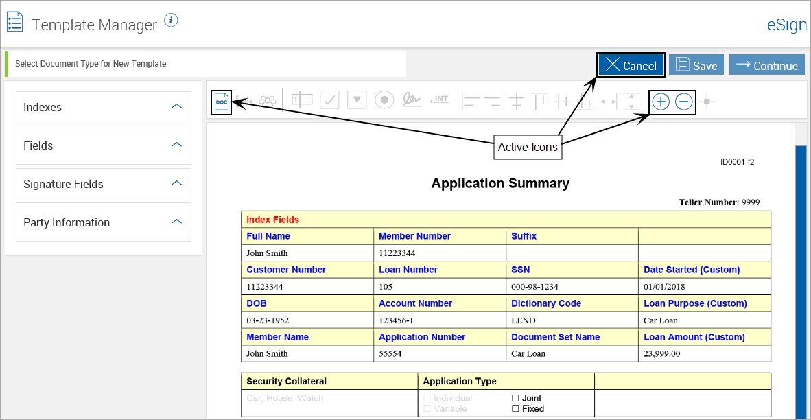 Template Manager, Populated