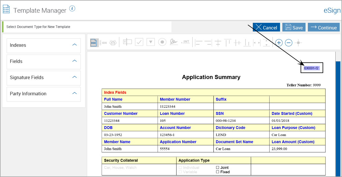 Document with defined Document Type Region