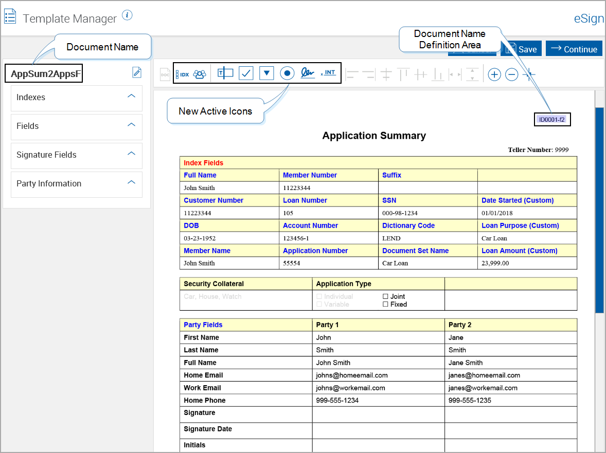 Template Manager with Active Icons