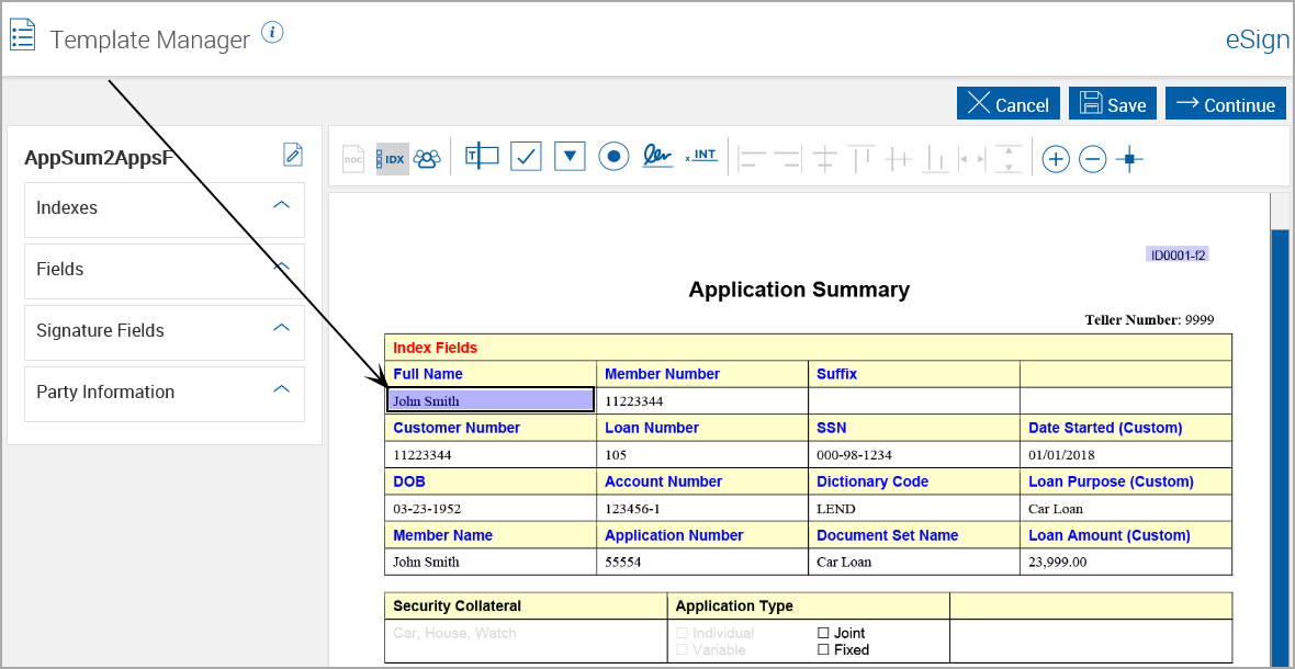 Template Manager, Index Region Defined