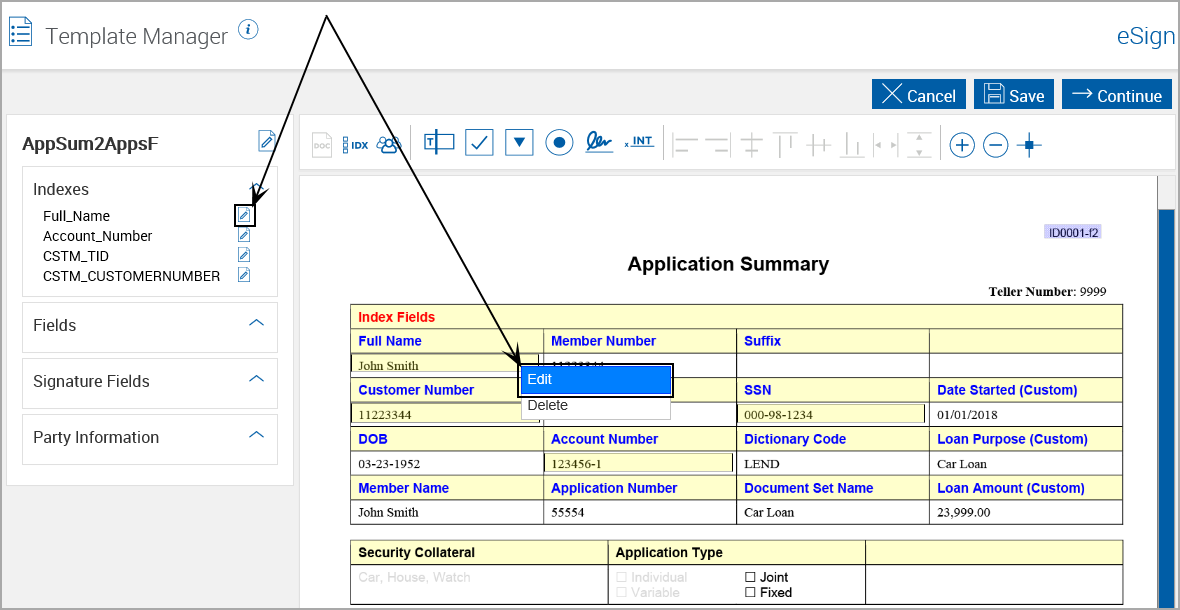 Template Manager Showing Edit Index Region Choices