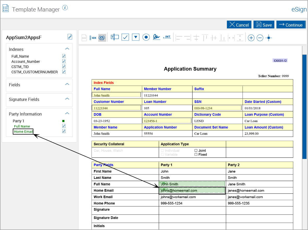 Template Manager, Party 1, Home Email, Defined