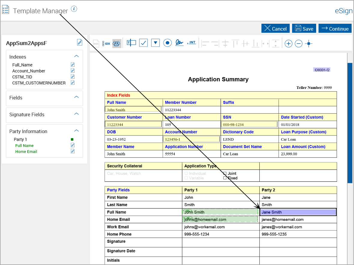 Template Manager, Party 2 Full Name Region