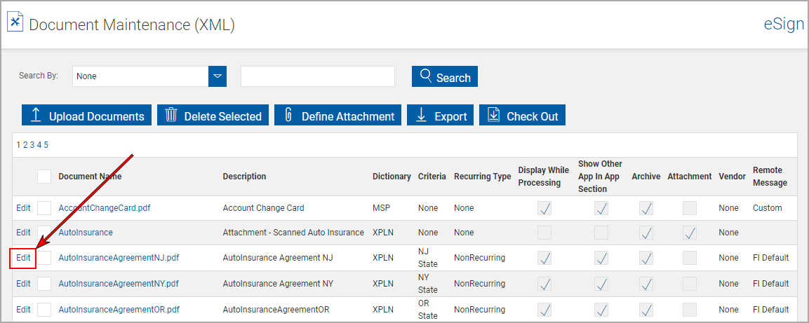 Documents Maintenance page, click Edit Documents Maintenance page, click Edit