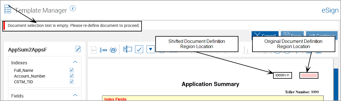 Error for Document Definition Region Missing