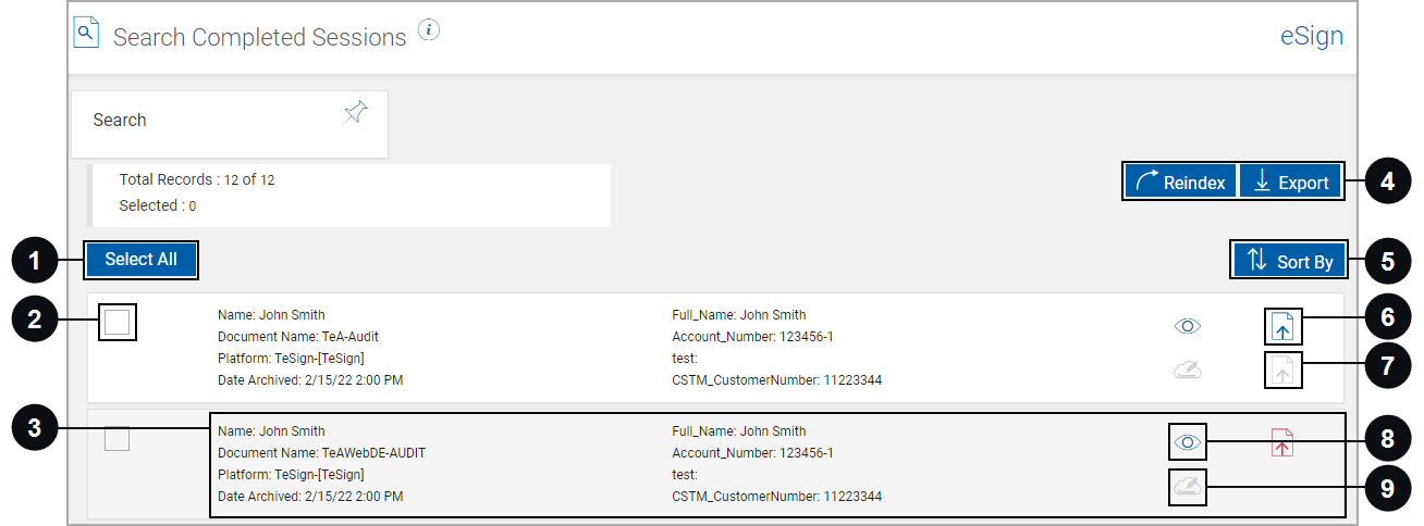 Search Completed Sessions, Search Results Pane