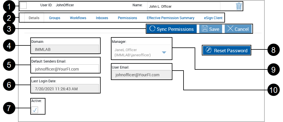 User Details Tab with eSign plus