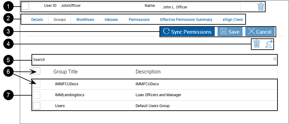 User, Groups Tab