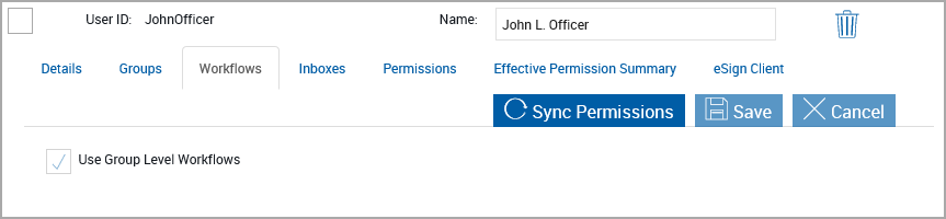 User, Workflows tab