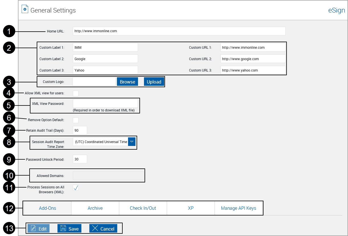 General Settings, XML General Settings, XML