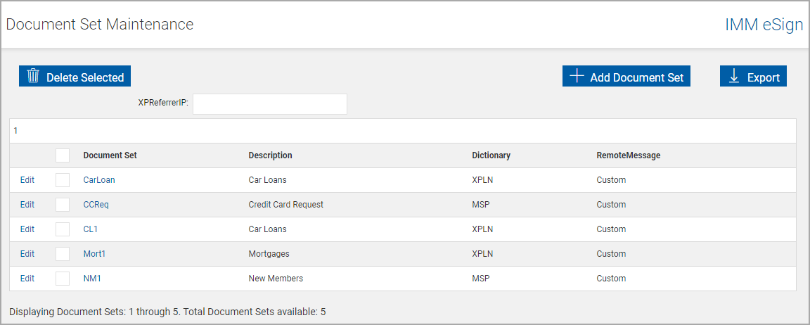 Document Set Maintenance Document Set Maintenance