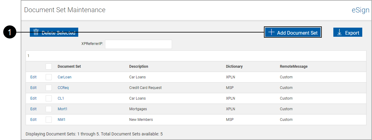 Document Sets Maintenance, Click Add Document Set Document Sets Maintenance, Click Add Document Set