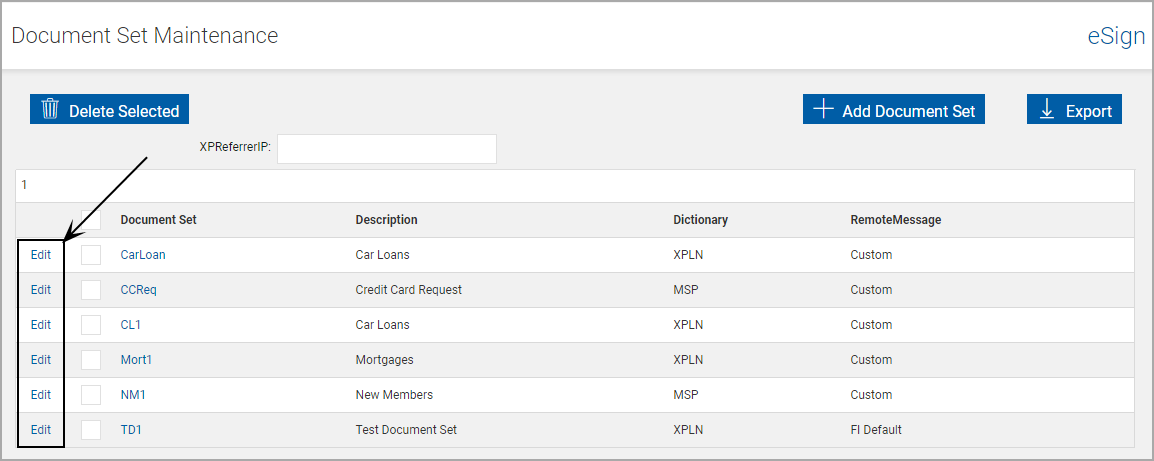 Document Sets Maintenance, Click Edit Document Sets Maintenance, Click Edit