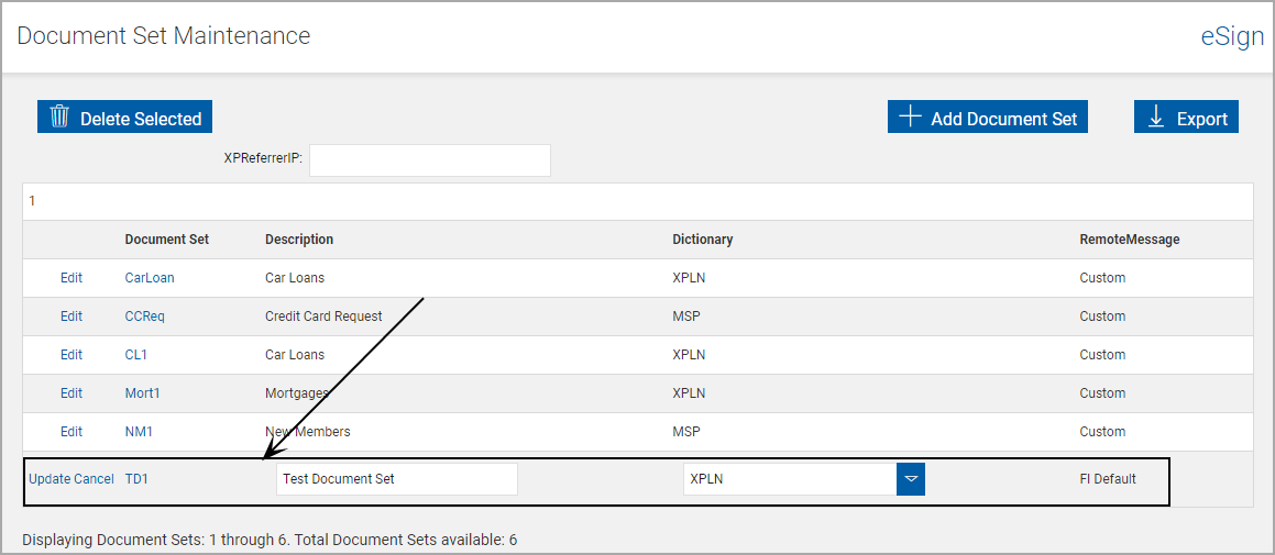 Document Sets Maintenance, Edit Description or Dictionary Document Sets Maintenance, Edit Description or Dictionary