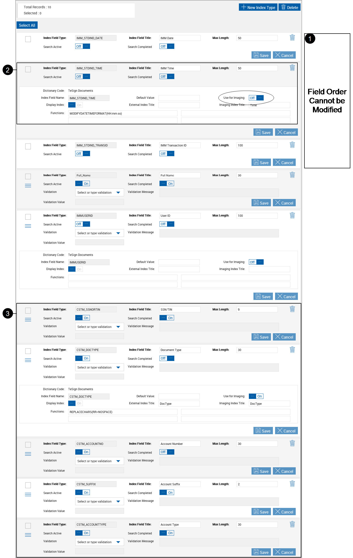 Index Fields Maintenance for eFichency
