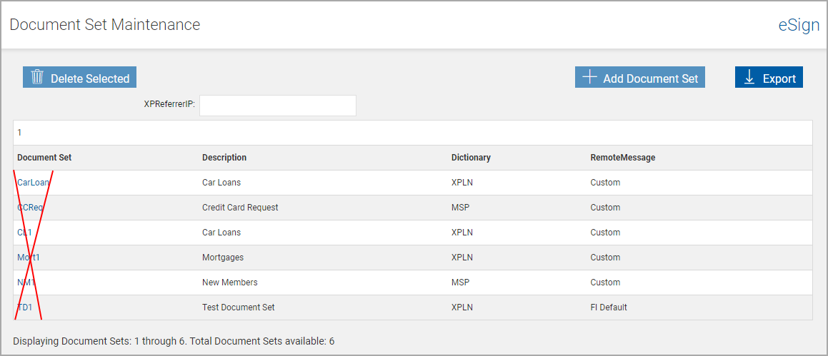 Document Sets Maintenance, Click the Document Set Name Document Sets Maintenance, Click the Document Set Name