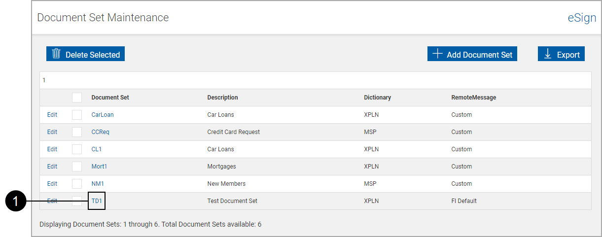 Document Sets Maintenance, Click the Document Set Name Document Sets Maintenance, Click the Document Set Name