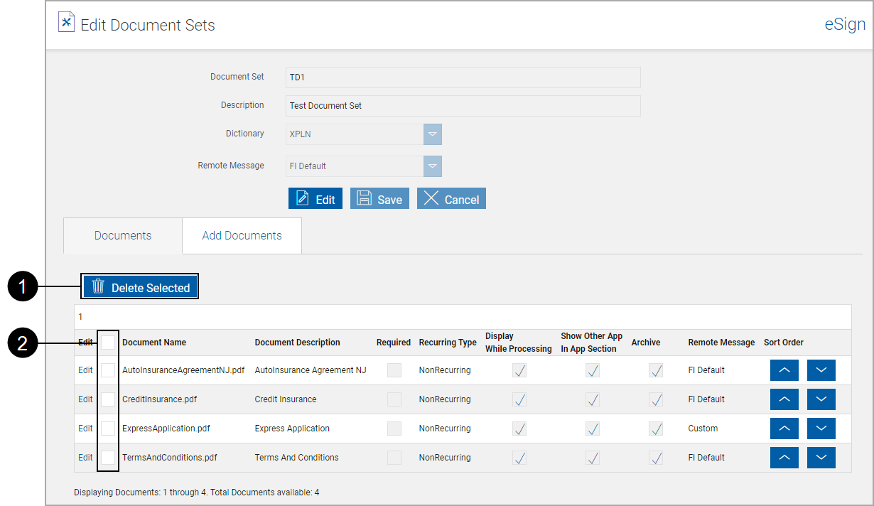 Edit Document Sets, Select Documents for Deletion Edit Document Sets, Select Documents for Deletion