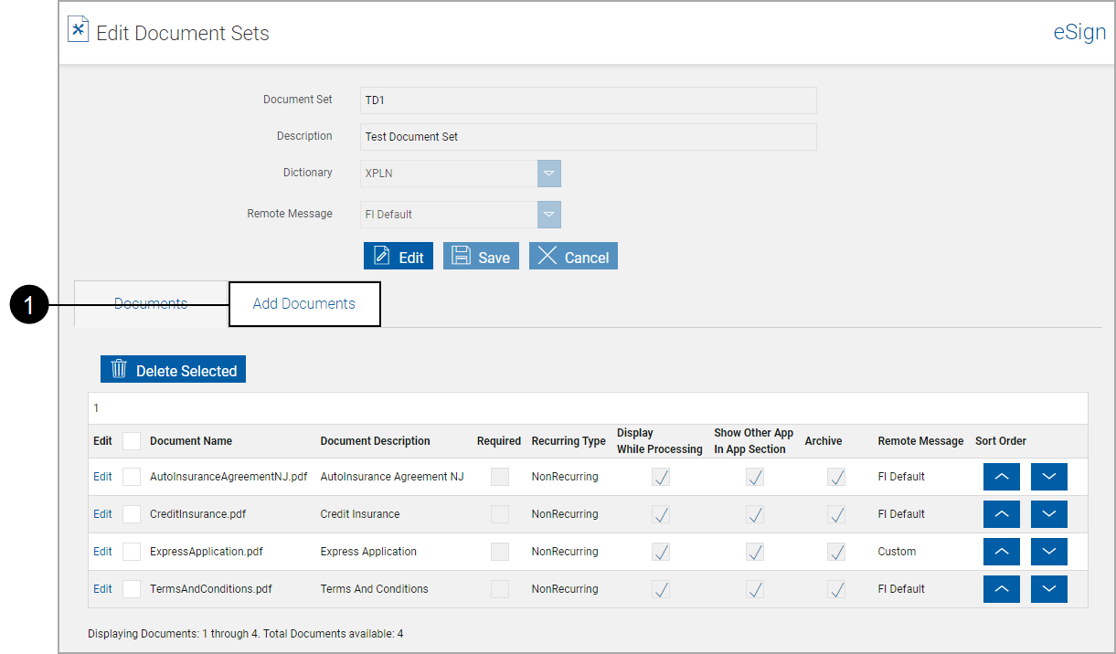 Edit Document Sets, Click Add Documents tab Edit Document Sets, Click Add Documents tab