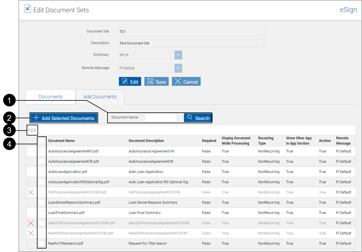 Edit Documents Sets, Add Documents tab Selected Edit Documents Sets, Add Documents tab Selected