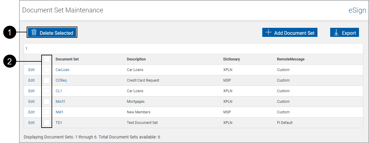 Document Set Maintenance, Delete Sets Document Set Maintenance, Delete Sets