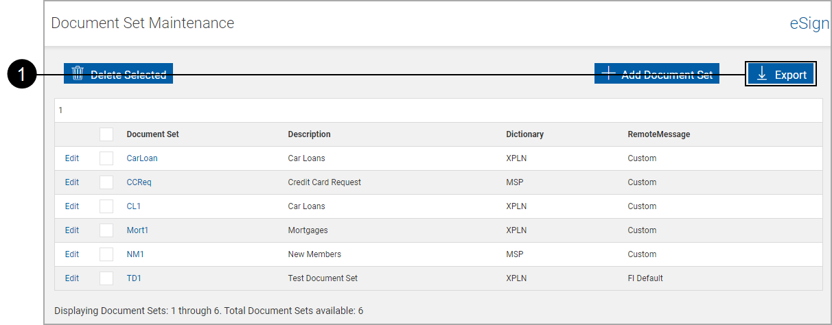 Document Set Maintenance for Export Document Set Maintenance for Export
