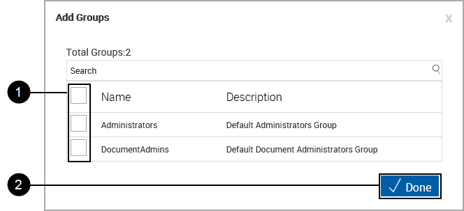 User Maintenance, Add Groups popup