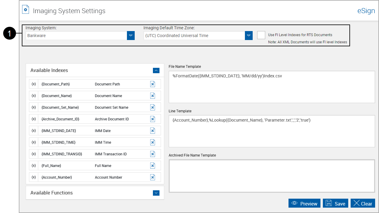 Imaging System Settings, Bankware