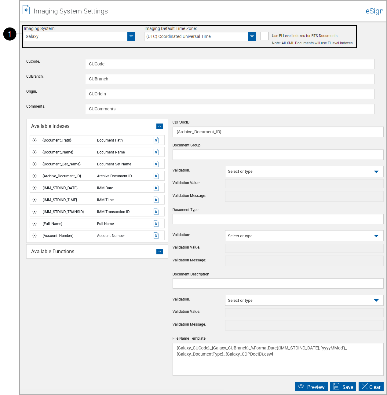 Imaging Systems Settings, Galaxy