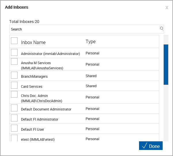 Add Inboxes Popup