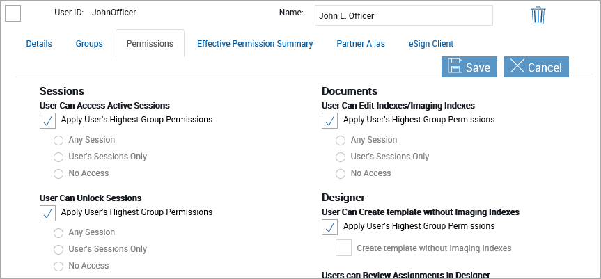 User Maintenance, Permissions Tab User Maintenance, Permissions Tab