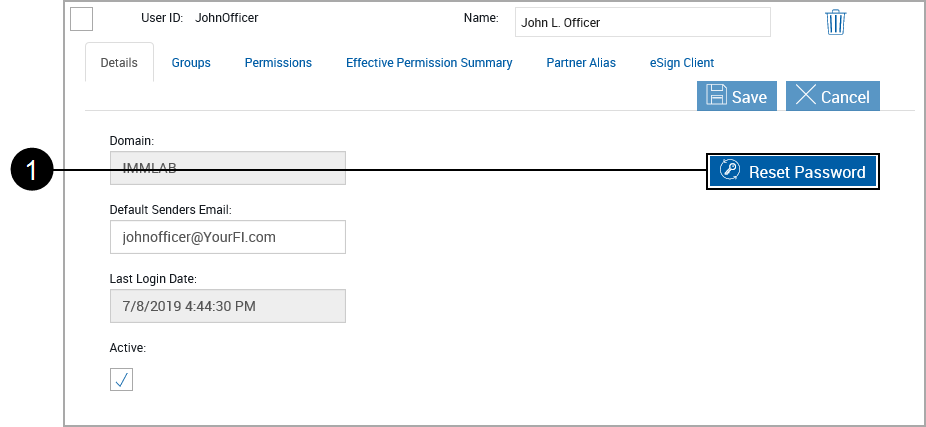 User, Details Tab, Click Reset Password User, Details Tab, Click Reset Password