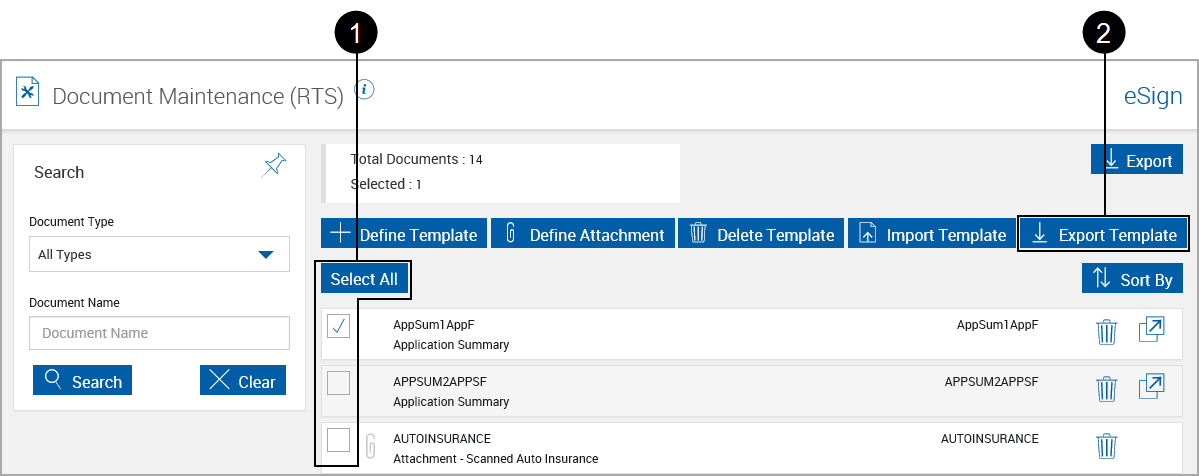 Documents Maintenance (RTS), Ready to Export