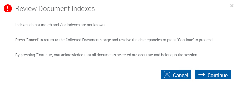 Review Document Indexes Popup Window